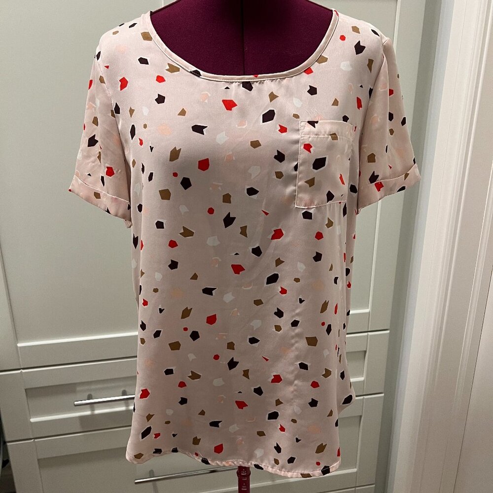 DYNAMITE Blouse Top Speckled Pink Polyester Summer Short Sleeved Size Medium